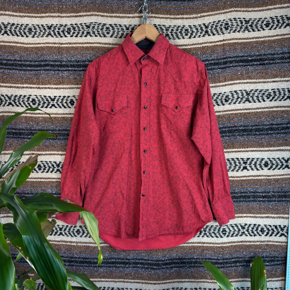 Ely Cattleman Womens Red Paisley Western Pearl Snap Shirt Medium Long Sleeve